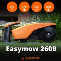Yard Force 20V Easymow 260B Robot pemotong rumput 16cm potong 3500 RPM & 3 pengaturan tinggi 100m kawat 100 pasak Kit penuh untuk rumput hingga 260m m²