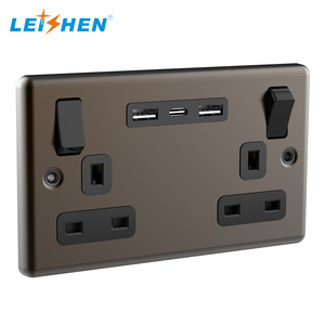 Leishen anh điện chải thép tấm đôi chuyển nhanh sạc điện ổ cắm đôi cắm tường ổ cắm <span class=keywords><strong>13A</strong></span> 2 Gang - Product Image 5