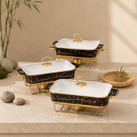 Chauffe-Plats Rectangulaire Créatif en Porcelaine Dorée Effet Marbre Style Européen Écologique pour Restaurants et Hôtels