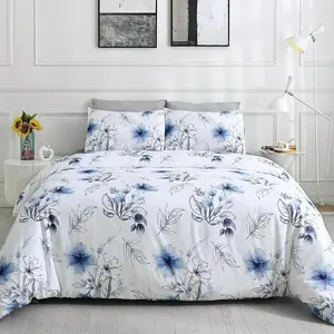 अल्फा कपड़ा नीले पुष्प डवेट सेट रानी आकार कोकेट फूल डवेट के साथ 3 टुकड़े सेट करें जिपर बंद माइक्रोफाइबर बिस्तर सेट