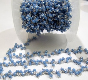 Calcédoine bleue Rondelle perles à facettes chaîne pendante grappe Hydro Quartz chaîne fil enveloppé bijoux par pied perles de pierre - Product Image 3