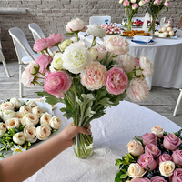 Bunga Sutra Buatan Tangan 3 Kepala Lotus Ranunculus Peony-Dekorasi Hari Ibu & Tahun Baru Imlek