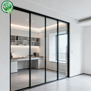 Porte coulissante de bureau en verre à tringlerie portable suspendue 35x18 pouces portes coulissantes intérieures à cadre en aluminium - Product Image 5