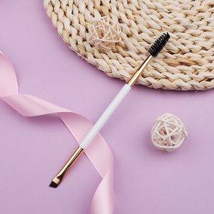 Venta al por mayor de lujo de color oro blanco de un solo pelo sintético <span class=keywords><strong>fino</strong></span> firme en ángulo delineador de cejas de doble cara cepillo Spoolie OEM - Product Image 2