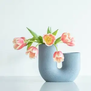 Nórdico minimalista irregularidad arte regalo decoración del hogar colorido rosa azul cerámica jarrón en forma de U