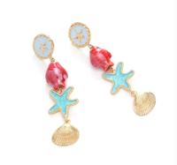 Boucles d'oreilles pendantes en alliage de zinc, thème océan, étoile de mer et coquillage, bijoux de plage d'été pour femme, cadeau