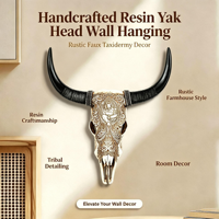 Cabeza de Yak Vintage Montaje Pared Resina Escultura Animal Decoración Hogar Bar Pintado a Mano