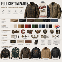 Blouson de motard en similicuir vieilli personnalisé, style Napoléon, avec multiples patchs brodés, col montant et boutons à bascule, manteau en cuir OEM