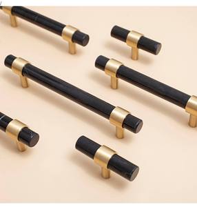 Nordic Light Luxury Furniture Handles Natural Marble Solid Brass Pulls for Wardrobe Kitchen Cabinet &amp; Drawer <strong>Doors</strong> - Product Image 3