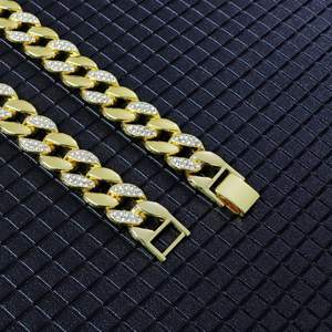 Collier et bracelet <span class=keywords><strong>en</strong></span> alliage hip-hop DIY, accessoires, chaîne cubaine, 15 mm, strass <span class=keywords><strong>en</strong></span> cristal, chaîne ondulée deux-<span class=keywords><strong>en</strong></span>-un, bague unisexe - Product Image 3
