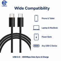 Câble de données USB 2.0 Type-C vers Type-C LUNGKAY, 480 Mbps, 100 W PD, charge rapide, USB C vers USB C, câble tressé en nylon, OEM ODM personnalisé