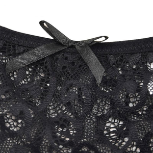 Culottes mi-hautes en dentelle pour femme, taille tricotée, sous-vêtements élégants sans couture, noir, blanc, rouge, en nylon et élasthanne beige - Product Image 6