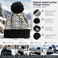 Bonnet tricoté pour enfants, style nordique vintage, jacquard géométrique, avec pompon, à côtes contrastées, chaud, pour le ski, le patinage sur glace, les sorties hivernales en plein air