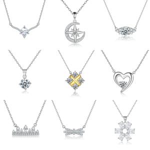 Collares de Plata S925 con Colgante de Corazón Romántico, Girasol, Corona, Lazo, Reloj Redondo, Lágrima, Llave, Luna, Estrella, Hoja y Forma de V8, con Circonita Cúbica - Product Image 1