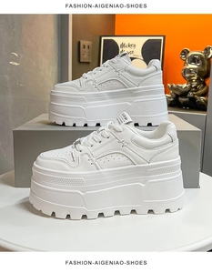 Baskets de sport décontractées pour femmes à plateforme de 8 cm, noires et blanches, confortables, à lacets, pour le skateboard et la course en extérieur - Product Image 6