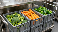 Caisse en plastique maillée durable et empilable, écologique, pour l'emballage des légumes, destinée aux supermarchés, aux fermes, à la logistique et au stockage en chaîne du froid