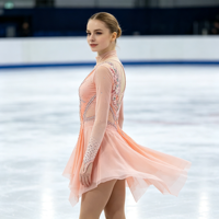 Robe de patinage artistique rose clair pour enfants et adultes, en maille à manches longues, avec strass et découpes florales au dos, pour compétition et spectacle
