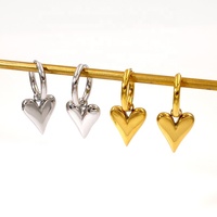 Pendientes de Moda de Acero Inoxidable Hipoalergénicos, Resistentes al Agua, con Baño de Oro de 18K, Diseño de Corazón, Venta al Por Mayor
