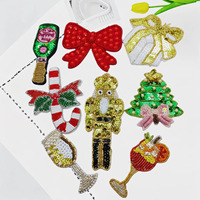 Patch brodé fait main avec sequins, motif sapin de Noël et nœud champagne, applique perlée pour la décoration de vêtements et sacs