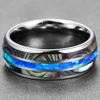 Bijoux Poya argent 8mm bagues en tungstène pour hommes élégant bleu opale et texturé coquille d'ormeau incrustation bandes de mariage cadeau de fiançailles