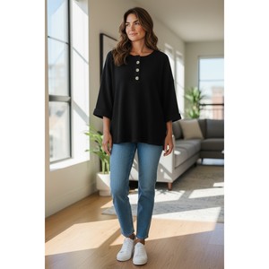 OEM ODM Andre By Unit Chemisier noir à manches 34 en tricot gaufré <span class=keywords><strong>de</strong></span> grande taille pour femmes039s - Product Image 1