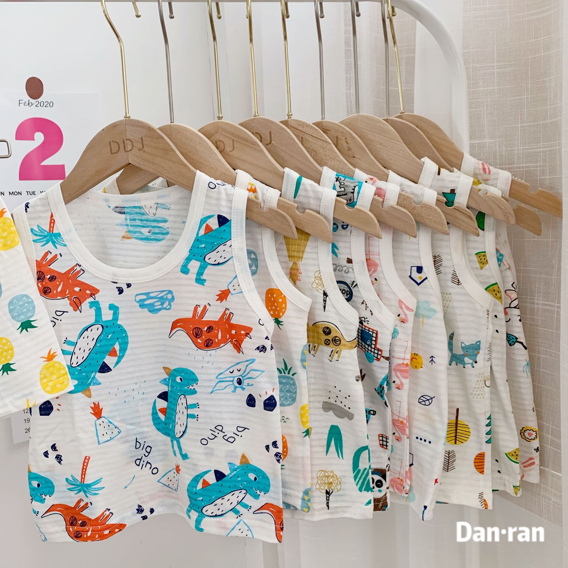 2021Sleeveless summer 100% cotton baby girls clothing suit Cartoon kids wear little boys clothes set