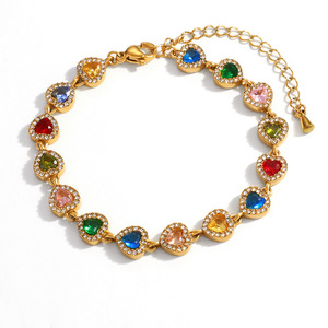 Bracelet à sertissage en forme de cœur plaqué or 18 carats avec zircon coloré, style vintage, bijou cadeau de Yiwu, référence SL41763 - Product Image 5