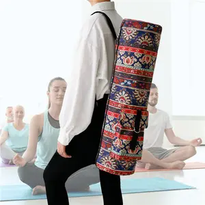ढोना यात्रा कैनवास योग चटाई बैग पर्यावरण के अनुकूल वाहक के साथ कस्टम लोगो योग बैग पक्ष जेब के साथ
