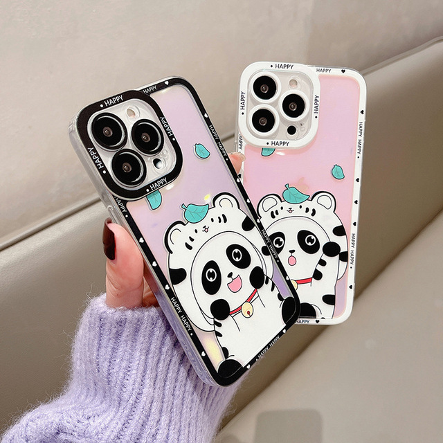 Fashion Laser Cute Panda Design Soft TPU Shockproof Phone Case For iPhone 13 13 Pro Max