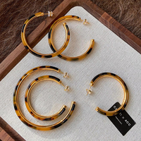 Boucles d'oreilles créoles en laiton plaqué or 18 carats de haute qualité avec imprimé léopard en résine pour les fêtes, bijoux pour femmes, vente en gros