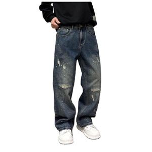 Pantalones Vaqueros de Diseño de Lujo para Hombre, Estilo Americano, Otoño/Invierno 2026, Rotos y con Manchas de Pintura, Corte Recto Holgado - Product Image 1