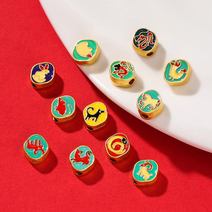 Gold Plated Cloisonne Enamel Zodiac <b>Spacer</b> Beads Irregular Shape DIY Jewelry Accessories Bracelet Loose Beads Wholesale - Product Image 4