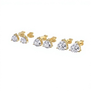 Boucles d'oreilles clous minimalistes en or massif 10K 14K 18K avec diamants de laboratoire taille poire et goutte d'eau, bijoux de mode - Product Image 3
