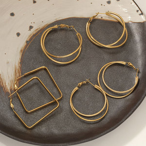 Wholesale Bulk 316L Stainless Steel 14k 18k Gold Plated Fine Jewelry Fashion Hoop Exaggerated Light Big <b>Large</b> Earrings for Women - Product Image 1