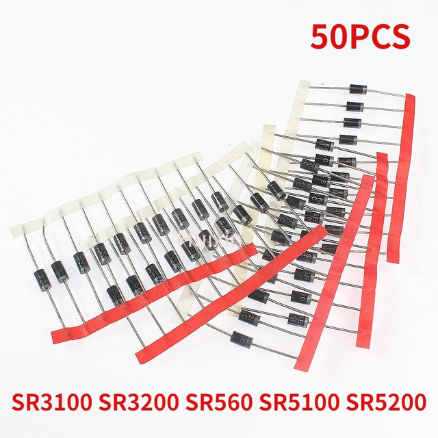 50PCS Schottky Diode Kit SR3100 SR3200 SR560 SR5100 SR5200 3A 5A 60V 100V 200V DO-201AD 5 Values * 10pcs Electronic Components