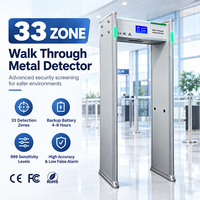 Détecteur de métaux à passage traversant 33 zones avec batterie de secours 4-8H, niveau de sensibilité 999, scanner de sécurité en arche pour porte