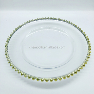 Smooth wedding supplies gold beads transparent plastic charger plates