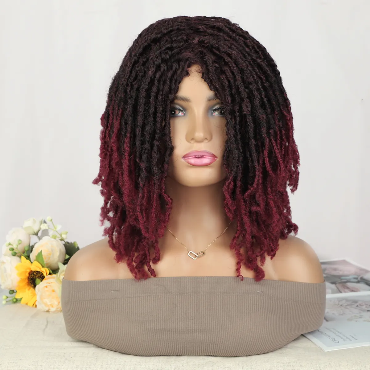 Peluca de rastas sin nudos de moda de Sudáfrica al por mayor para mujeres negras pelucas de pelo trenzado sintético sin pegamento