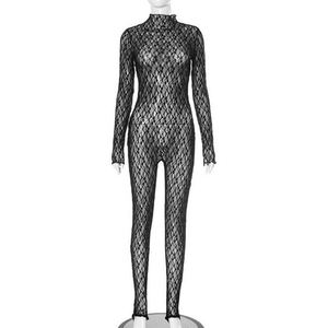 <strong>Fishnet</strong> <strong>Stockings</strong> Zipper Bodysuit Women's High Neck Lace Sexy Hollow See-through - Product Image 1