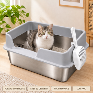 Bandeja y pala para arena de gatos de acero inoxidable antiadherente de 50 cm, con laterales altos de 25 cm para evitar salpicaduras, entrega rápida en la UE, desde Polonia - Product Image 1