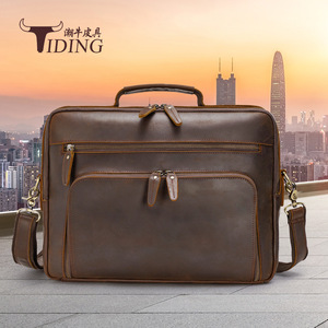 Tiding Genuine Leather <b>Briefcase</b> Dark Brown Business Laptop Bag Men's Commuter Shoulder Bag - Product Image 1