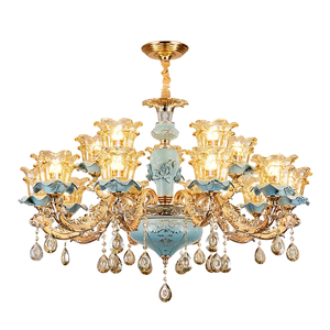 Lustre en cristal en céramique de luxe classique français D26.8in suspension en verre en alliage de zinc hauteur réglable E14 branche pour Villa - Product Image 5