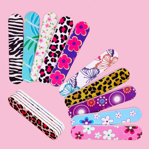 Wholesale 9cm Mini Single Sided Professional Nail Files 180/100 Grit Durable Colorful Design Sandpaper Plastic Manicure Tools