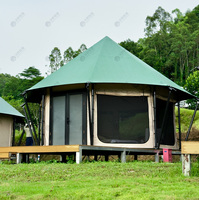 Tente de luxe en toile PVC pour hôtel-resort extérieur, type lodge de glamping avec salle de bain, tente de safari