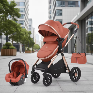 Poussette bébé multifonctionnelle pliable 3-en-1 en métal OEM avec siège auto pour bébé et sac de transport pour bébé - Product Image 1