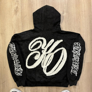 Sudadera con capucha bordada desgastada con lavado ácido de algodón pesado de 600 Gsm personalizada sudadera con cremallera y hombros caídos rasgados - Product Image 2