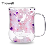 Cangkir Kopi & Susu Modern Minimalis Berlapis Ganda dengan Isolasi Termal, Motif Bunga Kering Kreatif Lintas Negara
