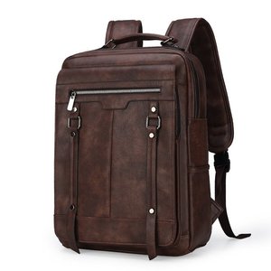 Laptop <b>Backpack</b> 15-Inch Waterproof PU Business Travel Bag Unisex Solid Color Contrasting Stitching Spring 2024 - Product Image 1