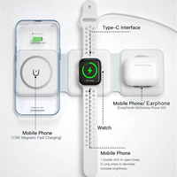 Chargeur sans fil magnétique pliable 3-en-1 15W pour iPhone et Apple Watch, support de charge rapide pour téléphone