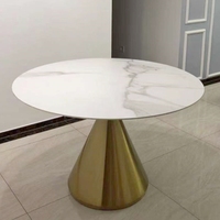 Table à manger ronde en pierre frittée avec base en acier inoxydable et plateau en marbre doré, directement de l'usine du Guangdong